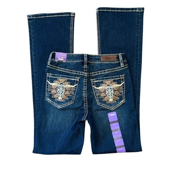 NEW ROCK & ROLL Denim Midrise Bootcut Aztec Longhorn Women's Riding Jeans 26x34 - Picture 1 of 12